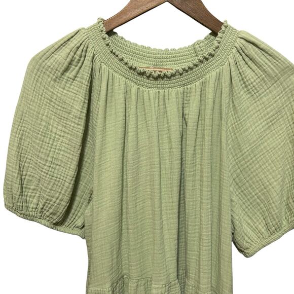 Universal Thread Dress 2X Green Puff Sleeve Gauzy Tier Boho Cowgirl Western - Picture 12 of 13